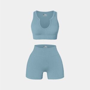 Seamless Blue Ribbed Sleepwear Set